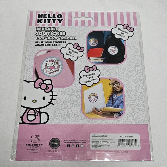 New Set 2 Sanrio Hello Kitty Reusable 3D Puffy Sticker Rainbow Dots 6.5" - Picture 3 of 5